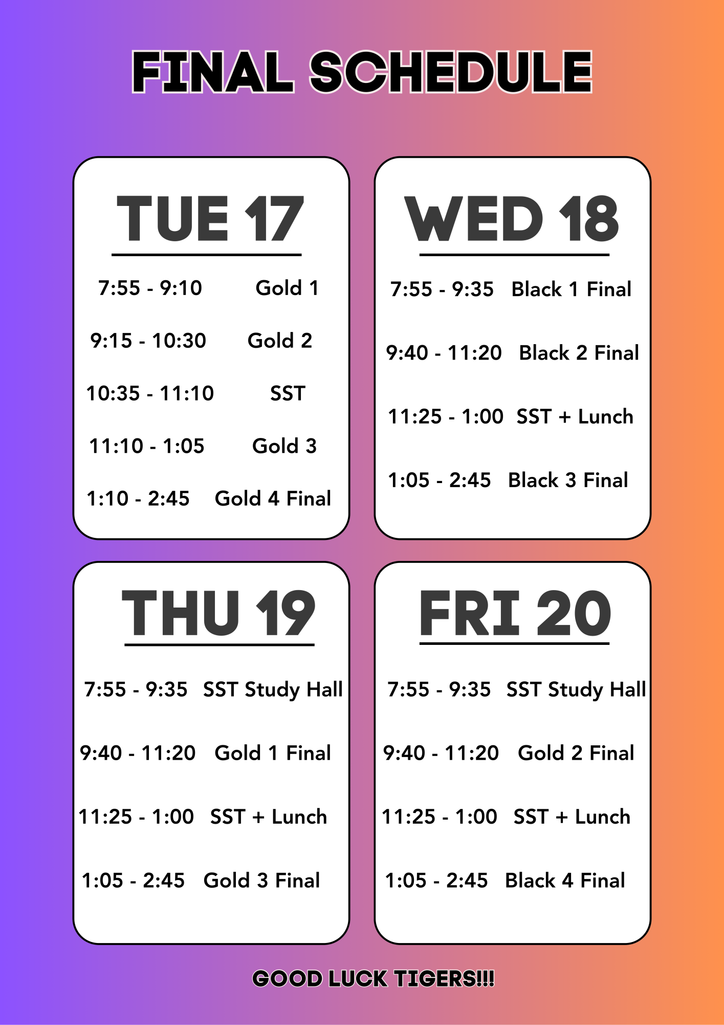 Finals Schedule